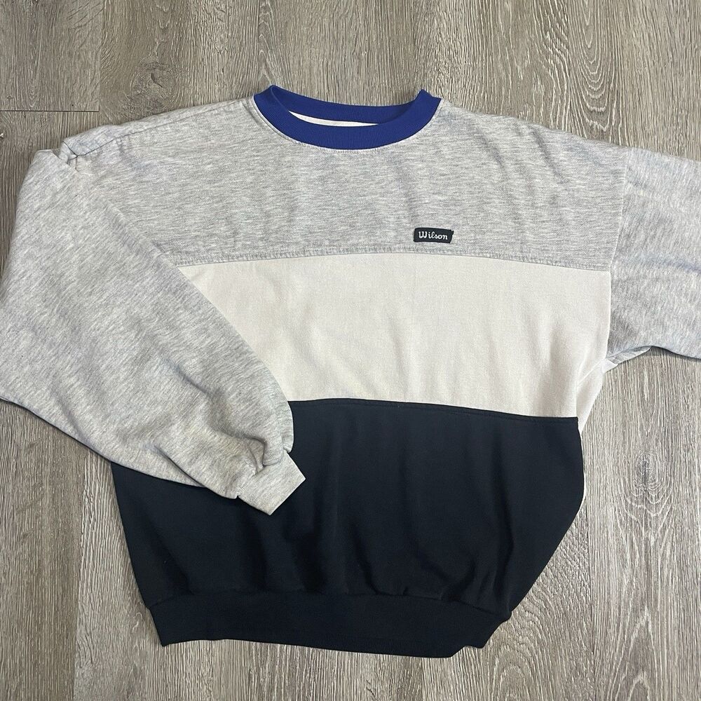 Vintage Wilson Sweatshirt Mens Large Blue Color Block Y2k Pullover Boxy Skate